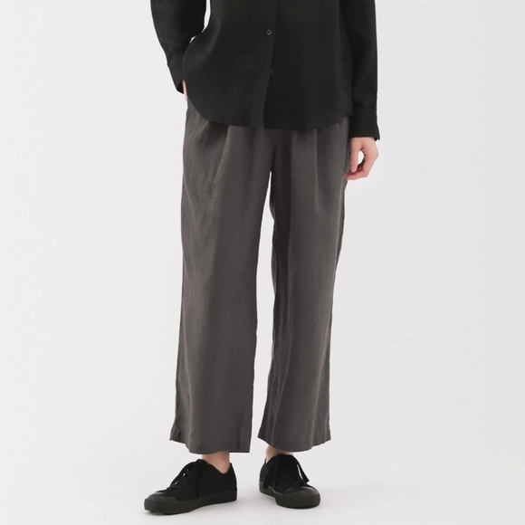 Charcoal gray MUJI Womens 100% Linen Washed Easy Wide Pants - Picture 1 of 8